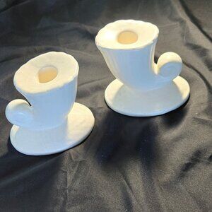 Vintage (40s) SHAWNEE or MCCOY Ivory Ceramic Cornucopia Candle Holders ART DECO